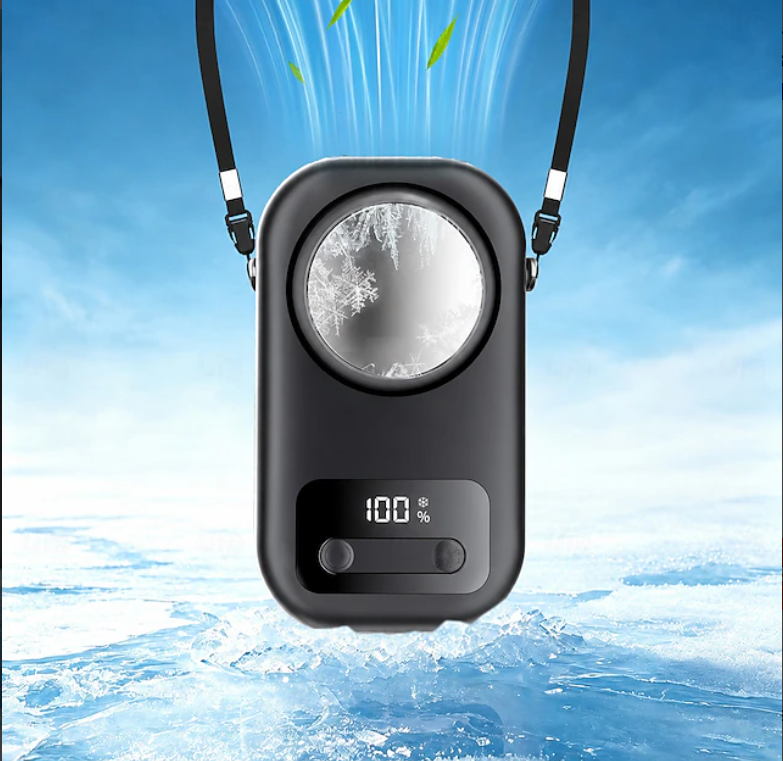 Wearable Neck Fan with Ice Cooling – USB Rechargeable, 5 Speeds, 3000mAh